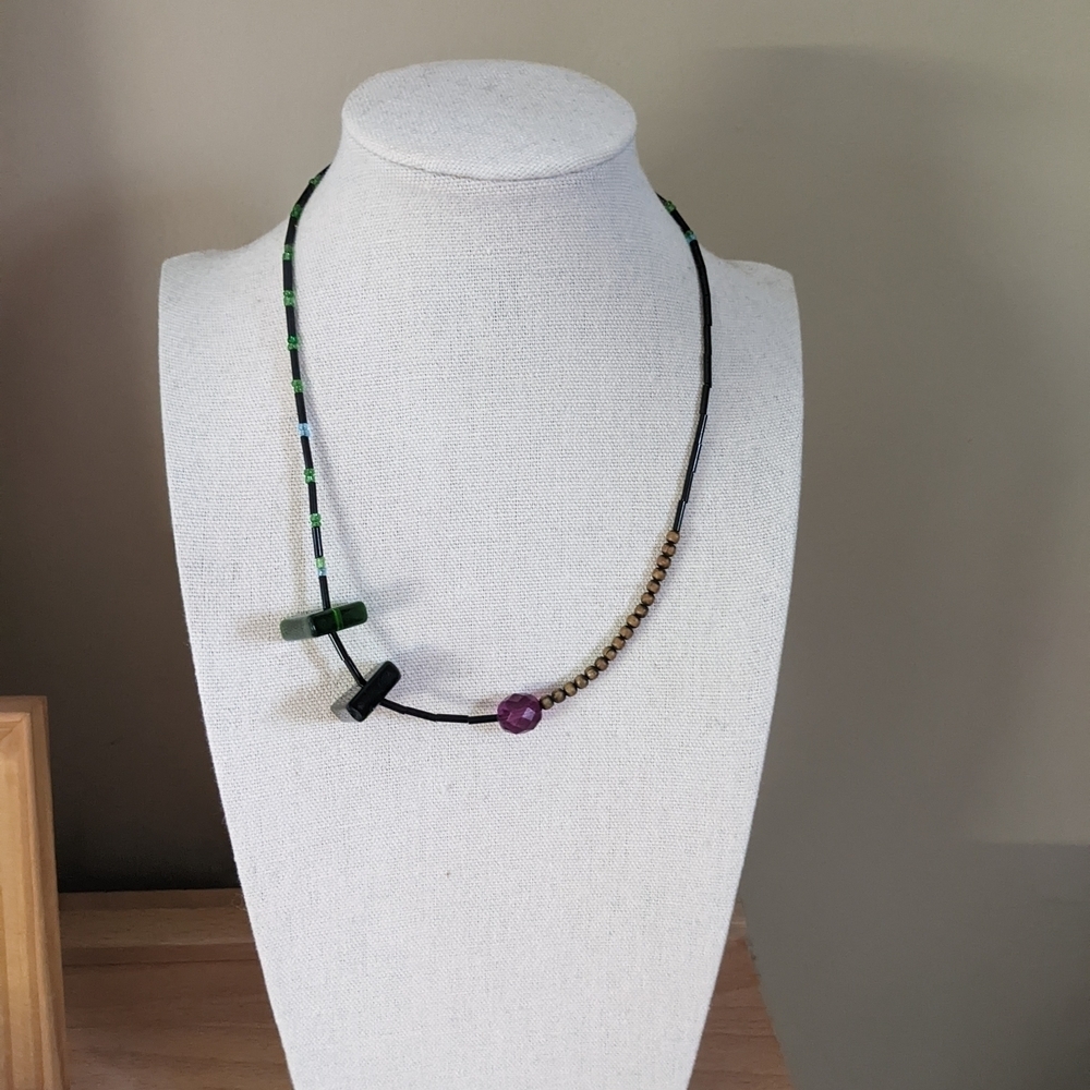 Elegant Chech Glass, Acrylic, & Wood Multicolor Beaded Necklace